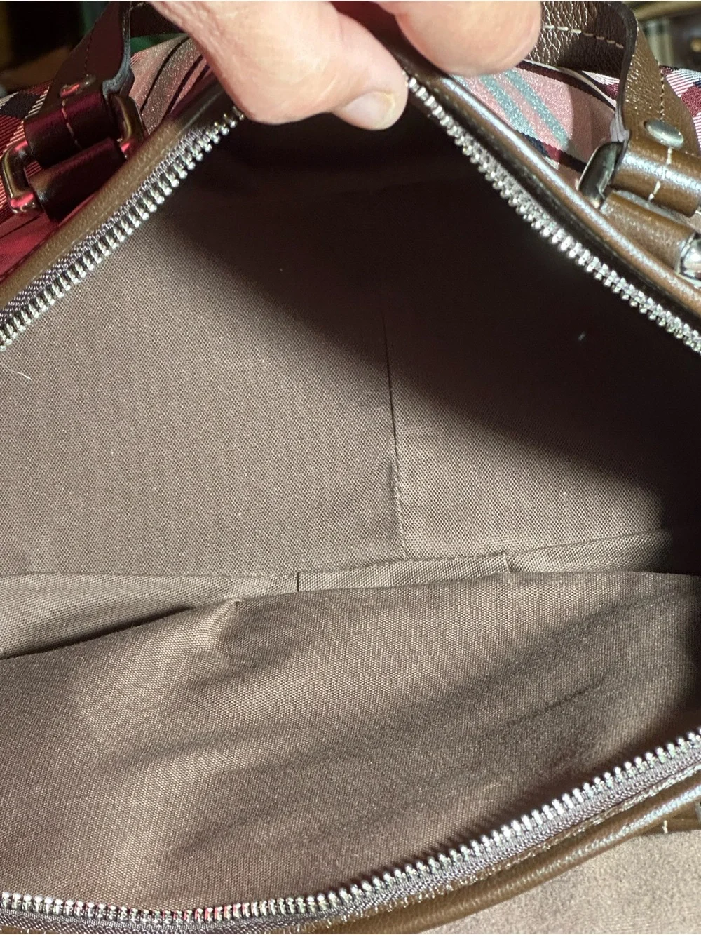 Burberry Pink Plaid Satchel with Brown Trim - Picture 5 of 5